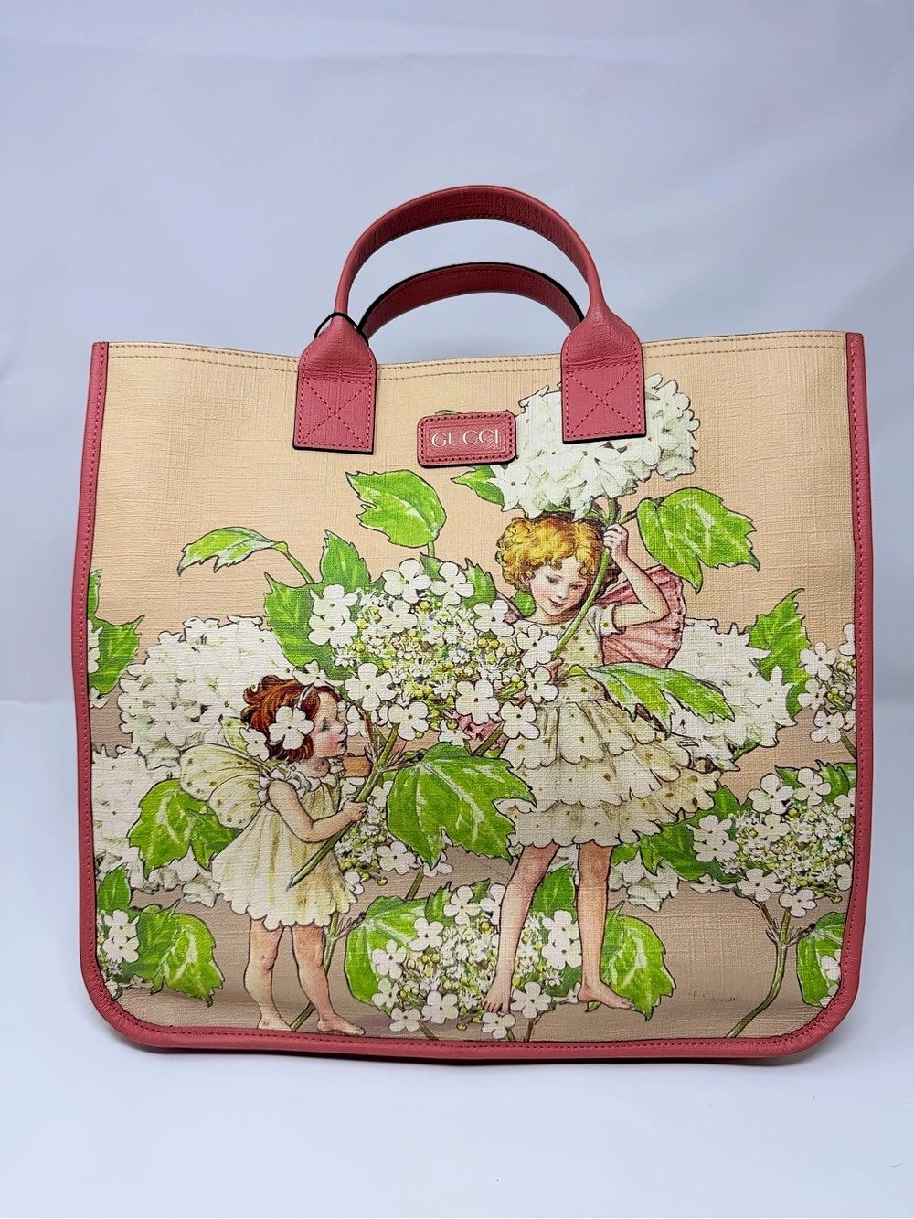 Gucci Children's Fairy Print Tote Bag Floral Tote Pink & Beige